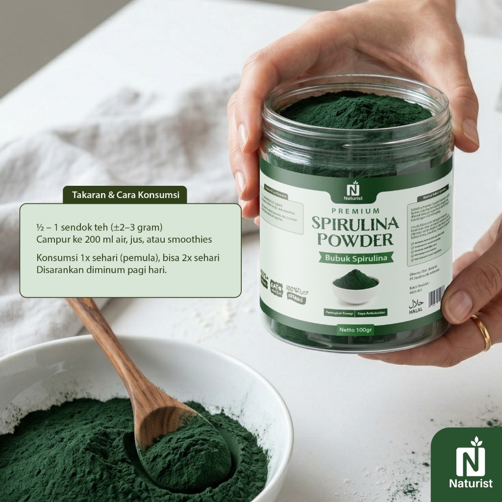 NATURIST Spirulina Powder 100gr Bubuk Spirulina Protein Powder Minuman Diet Superfood Alami