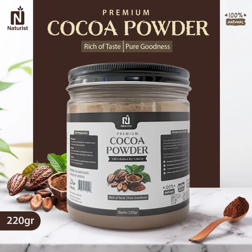 NATURIST Cocoa Powder Pure Premium Cokelat Bubuk 220 Gram Cocoa Powder Tanpa Gula Chocolate Powder