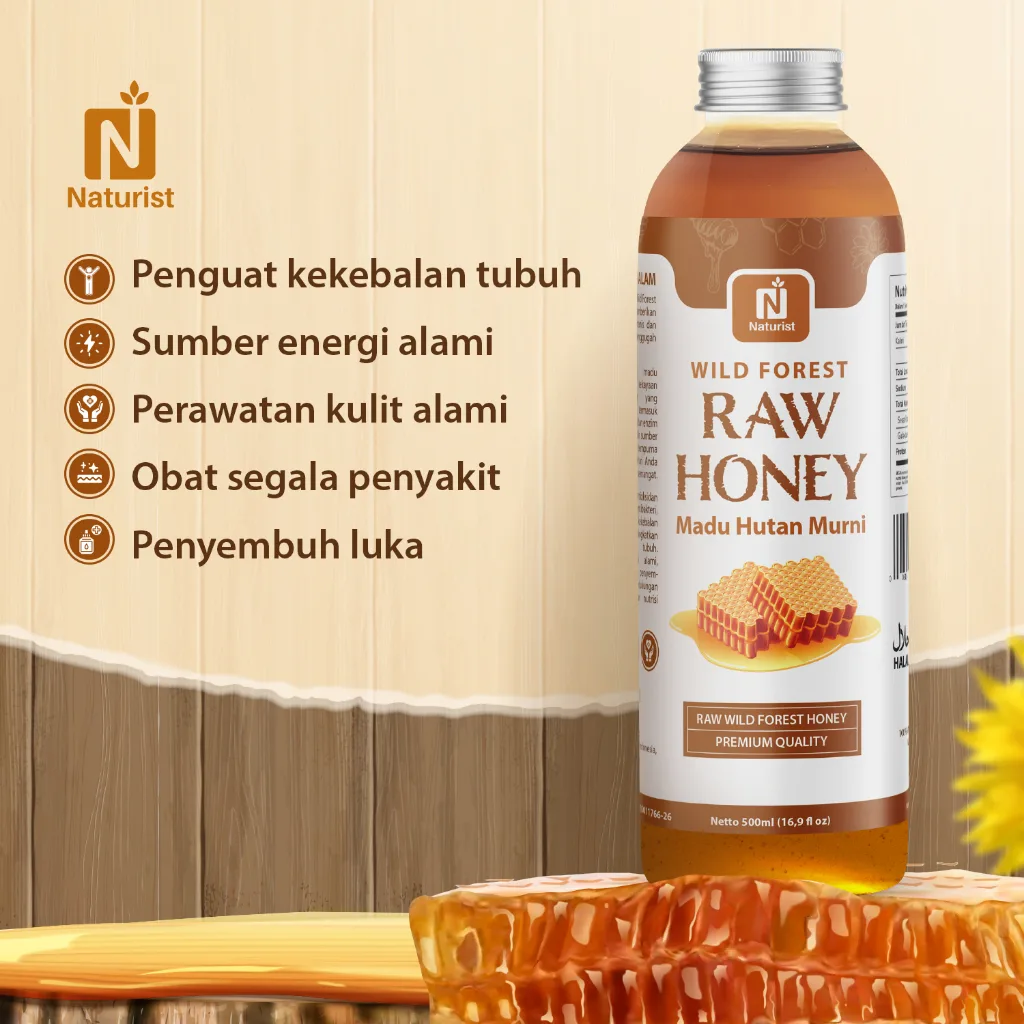 NATURIST Madu Hutan Murni 500ml Madu Asli 100% Raw Honey Liar Tanpa Campuran Baik untuk Stamina