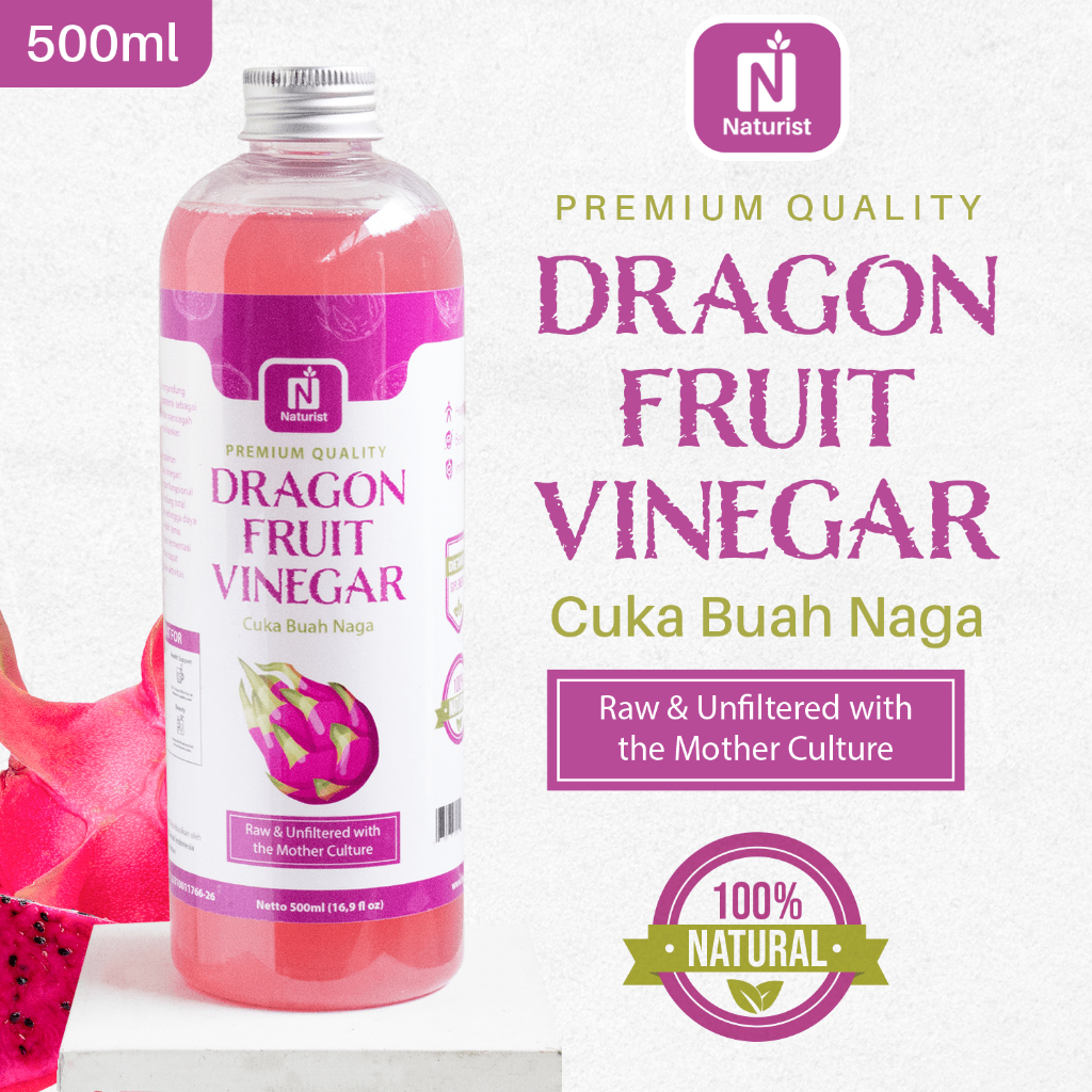 NATURIST Cuka Buah Naga 500ml With The Mother Cuka Fermentasi Alami Asli untuk Detox & Sehat