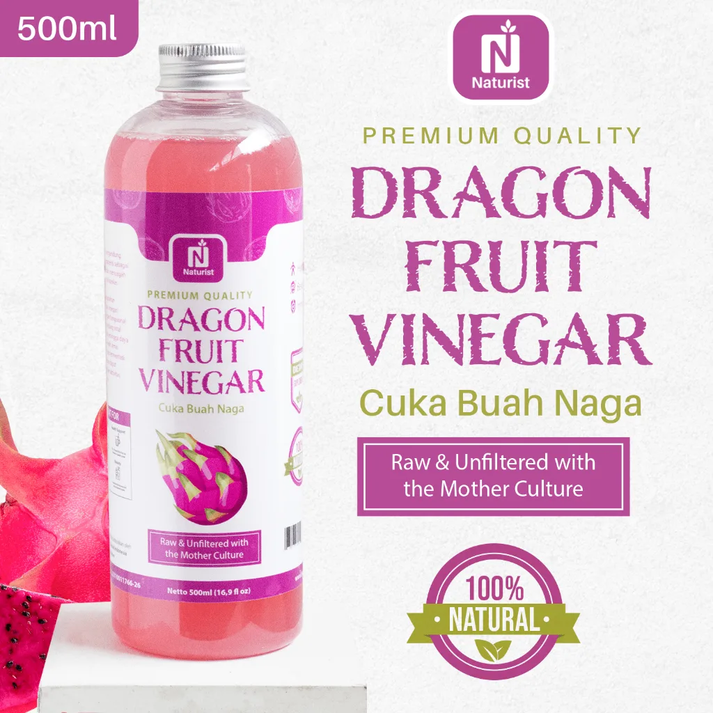 NATURIST Cuka Buah Naga 500ml With The Mother Cuka Fermentasi Alami Asli untuk Detox & Sehat
