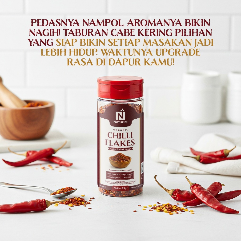 NATURIST Chilli Flakes Cabai Bubuk Kasar 45gr Cabe Bubuk Original Bubuk Cabe Pedas Alami Tanpa MSG