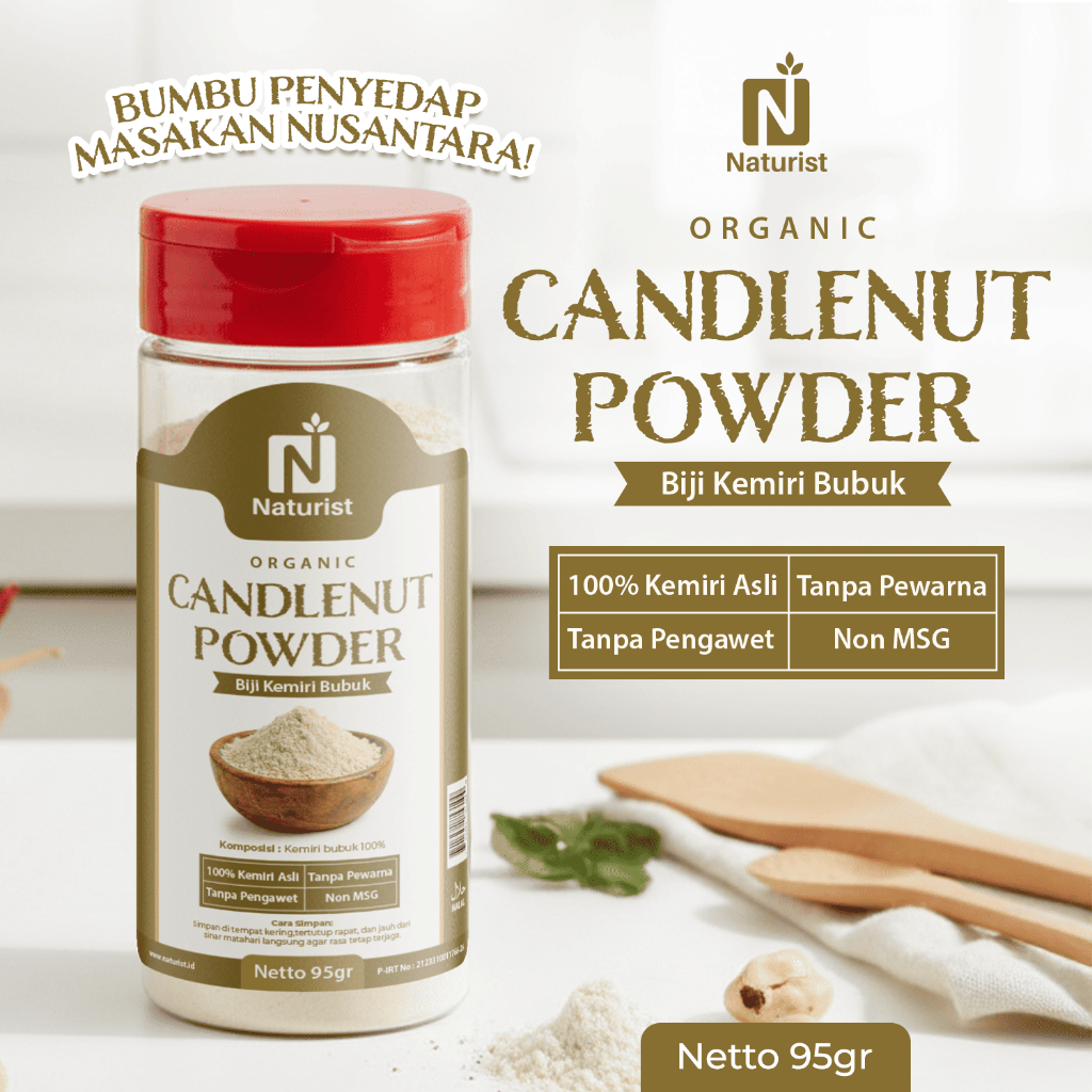 NATURIST Kemiri Bubuk 95gr Premium Candlenut Powder 100% Kemiri Asli Bumbu Masak Gurih Pengental Alami Non MSG