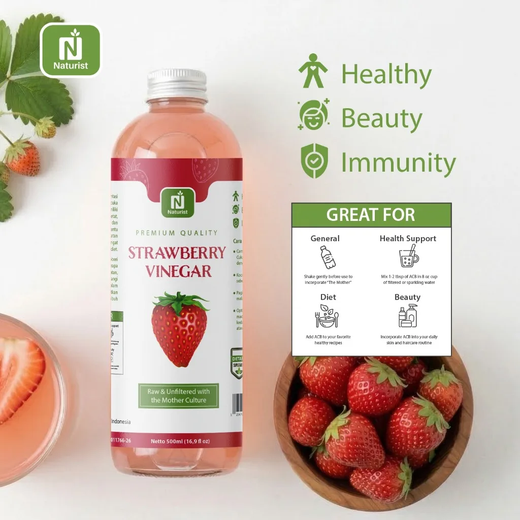 NATURIST Cuka Buah Strawberry With Mother Strawberry Cuka Apel Orfiginal Cider Vinegar Alami