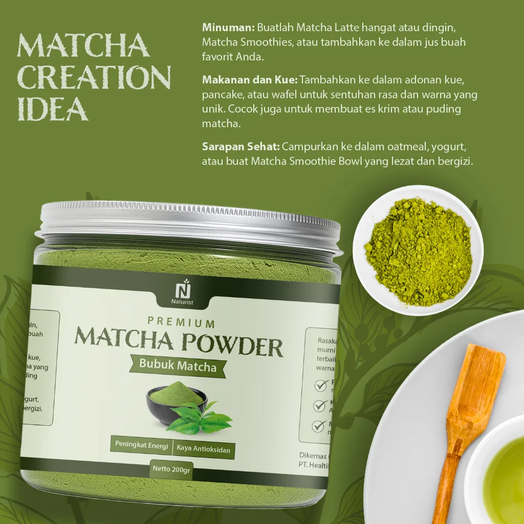 NATURIST Matcha Powder Premium Bubuk Matcha Organik Original Premium Grade