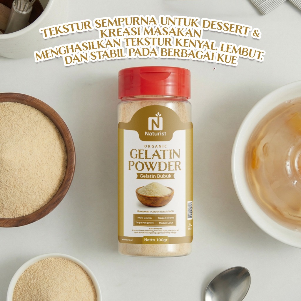 NATURIST Gelatin Powder 100gr Bubuk Gelatin Bening Untuk Jelly Dessert Baking Premium