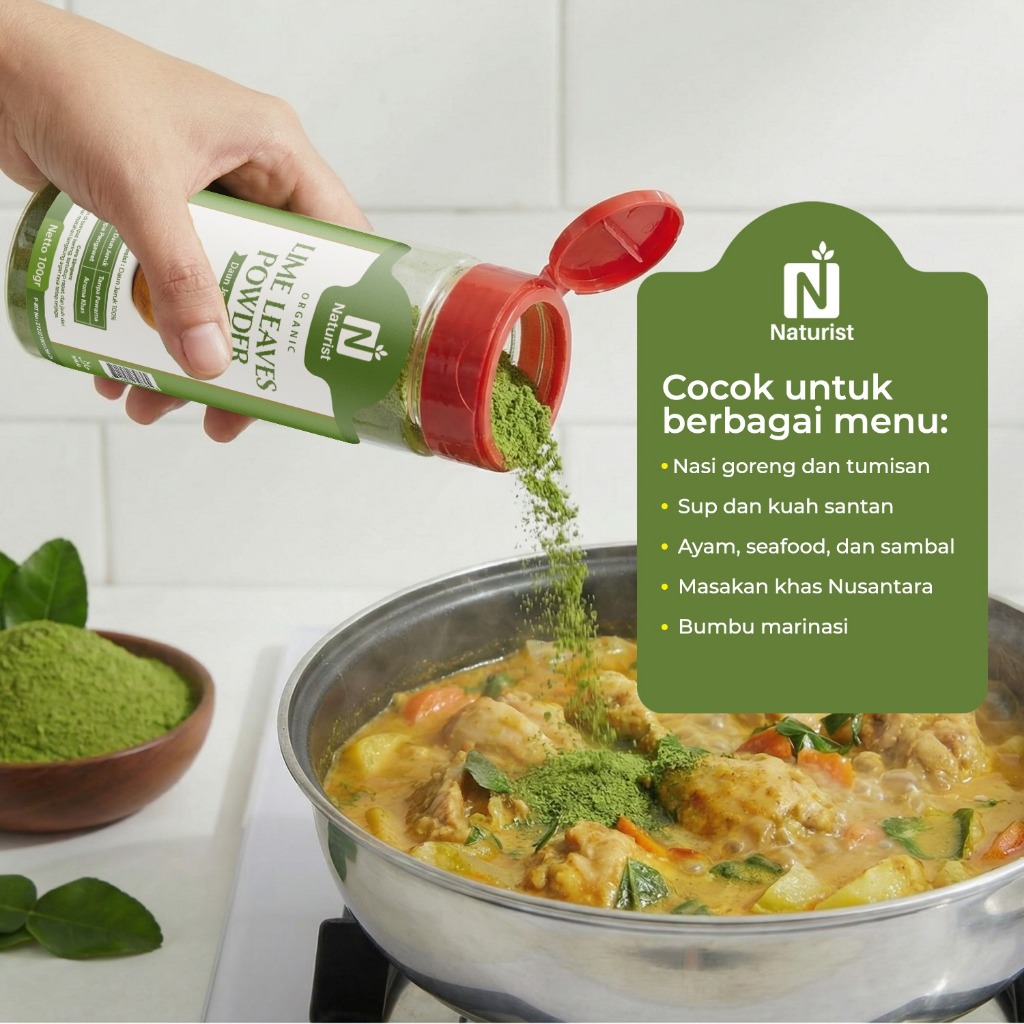 NATURIST Daun Jeruk Bubuk 100gr Lime Leaves Powder Bumbu Masak Alami Tanpa Pengawet Aroma Segar