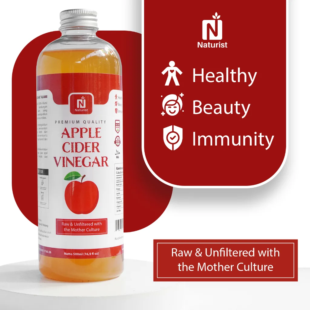 NATURIST Cuka Apel 500ml Apple Cider Vinegar With The Mother Fermentasi Alami Untuk Diet & Detox