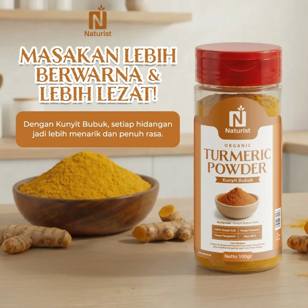 NATURIST Kunyit Bubuk 100gr Turmeric Powder Murni Non MSG Tanpa Pengawet Bumbu Dapur Herbal Premium