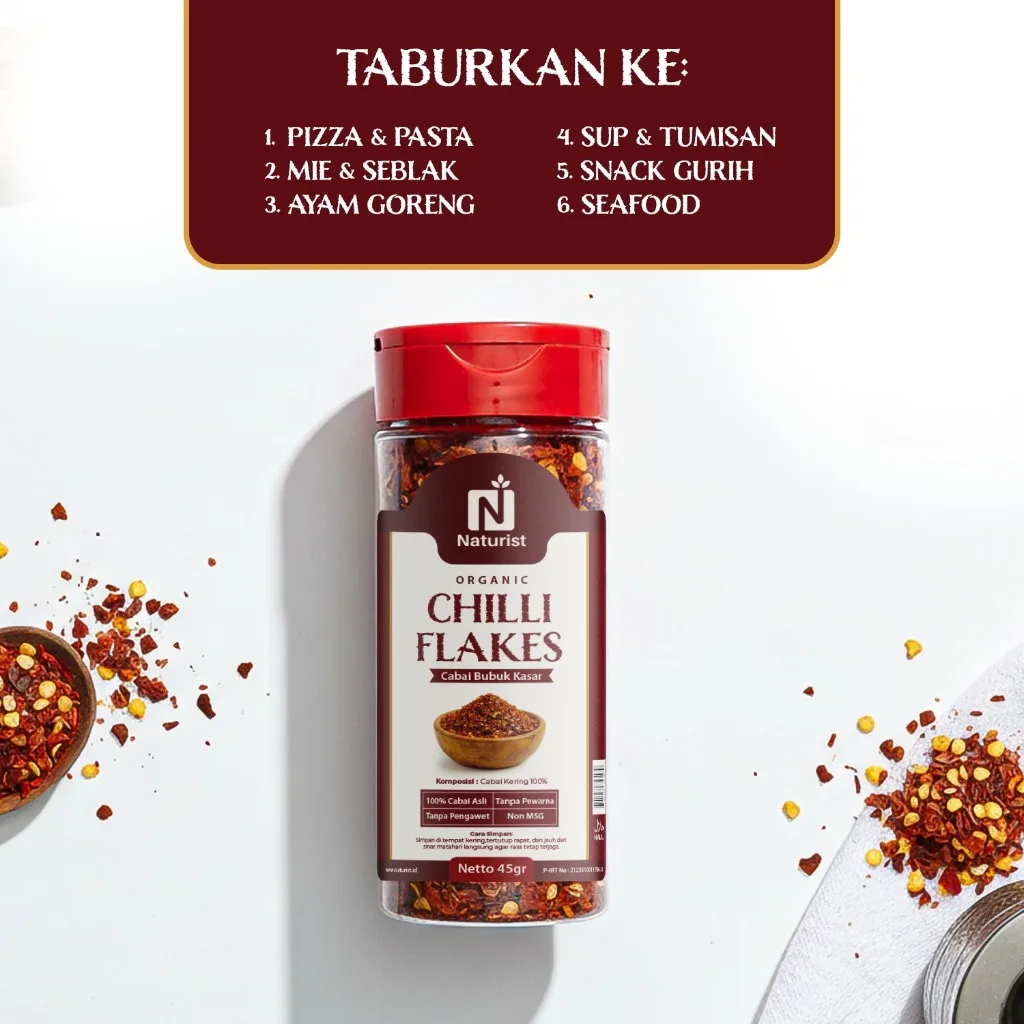 NATURIST Chilli Flakes Cabai Bubuk Kasar 45gr Cabe Bubuk Original Bubuk Cabe Pedas Alami Tanpa MSG