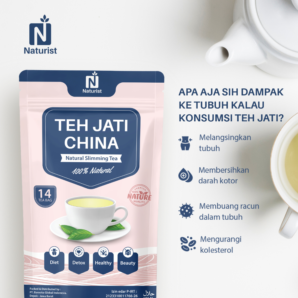 NATURIST Teh Daun Jati China Teh Diet Detox Herbal Alami Pelangsing Tubuh isi 14 Kantong Celup