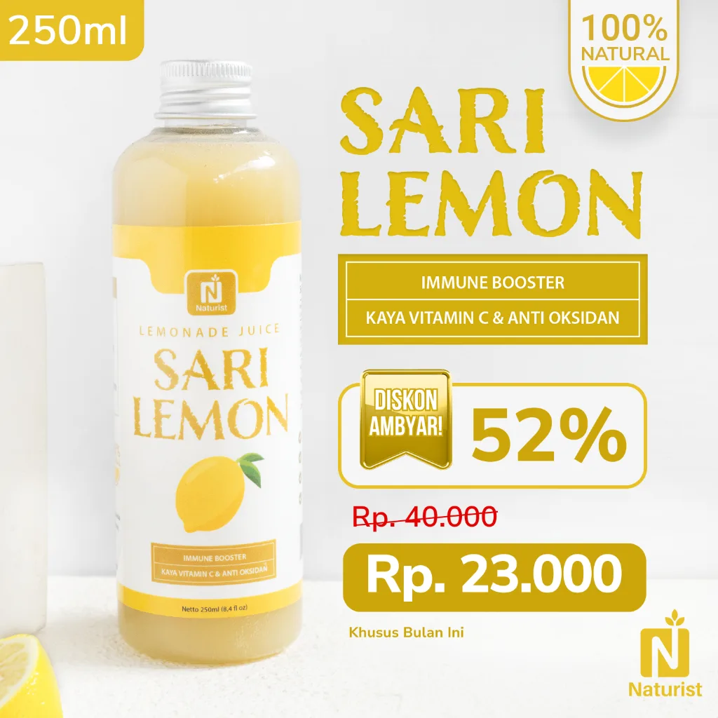 NATURIST Sari Lemon Murni 100% 500ml Lemon Juice Tanpa Gula Perasan Lemon Murni