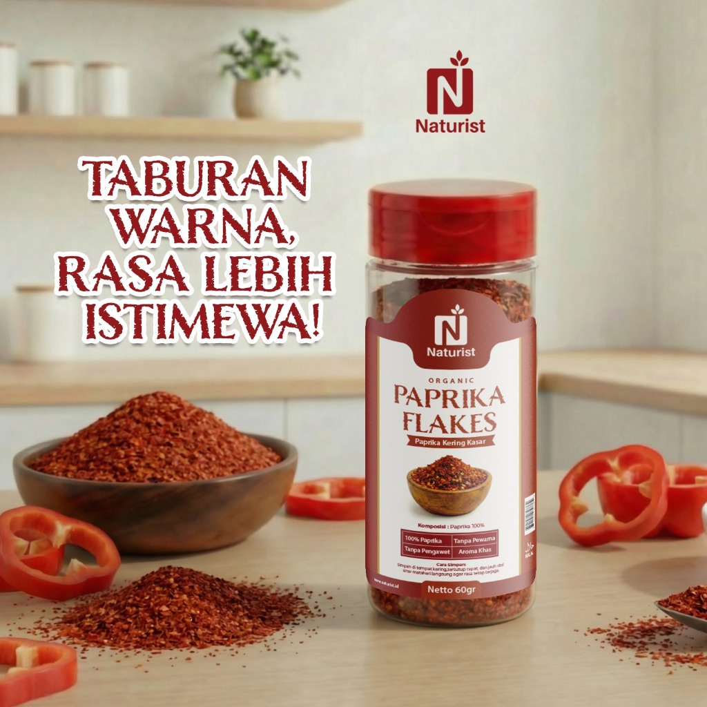 NATURIST Paprika Flakes 45gr Paprika Kering Kasar Bumbu Tabur Non MSG Tanpa Pengawet Premium