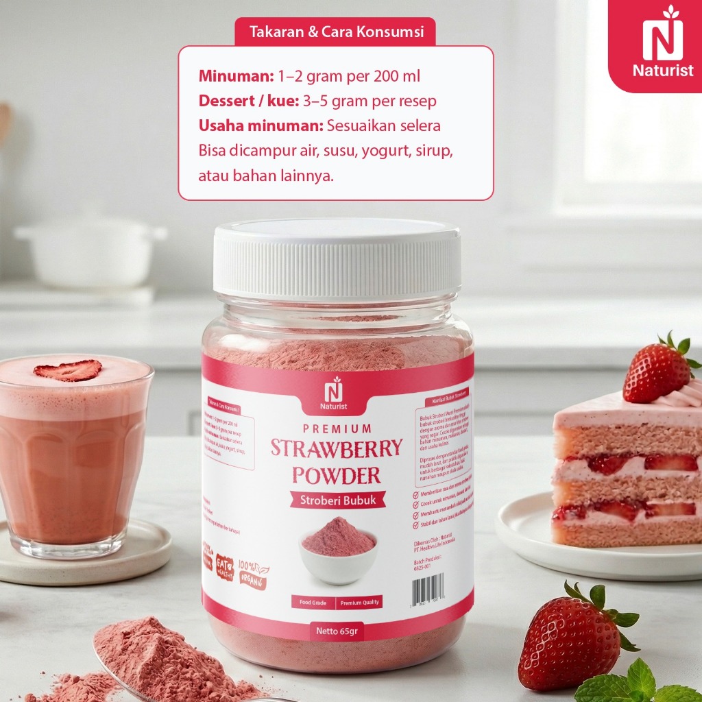 NATURIST Strawberry Powder 100gr Bubuk Stroberi Alami Minuman Dessert Topping Tanpa Pengawet