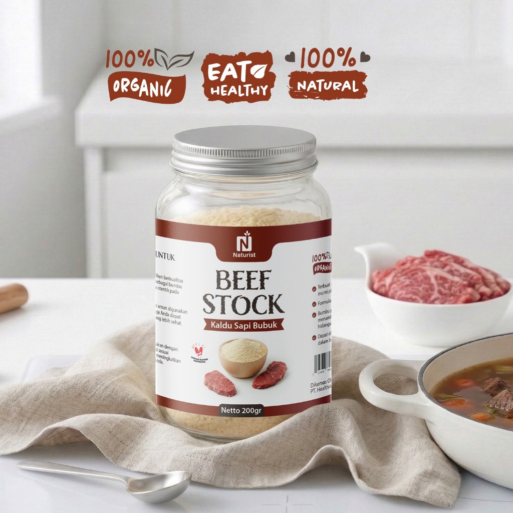 NATURIST Kaldu Sapi Bubuk Non MSG 200gr Bumbu Dapur Bubuk Lengkap Sehat Powdered Beef Stock Non-Msg