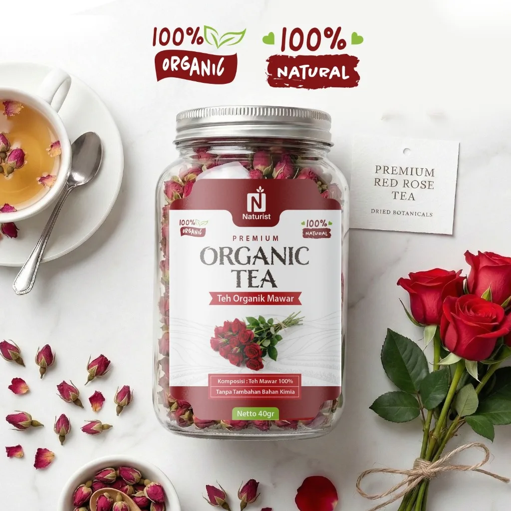 NATURIST Teh Mawar Merah Organik 40gr Red Rose Tea Premium Herbal 100% Natural Tanpa Kafein