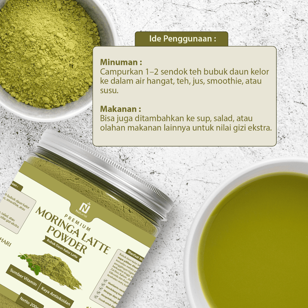 NATURIST Moringa Latte 200gr Minuman Kelor Vegan Bubuk Daun Kelor Bebas Laktosa