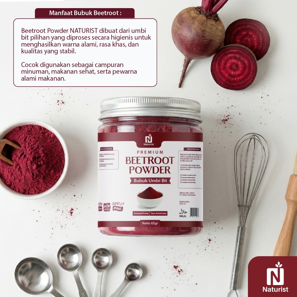 NATURIST Beetroot Powder 65gr Bubuk Buah Bit Superfood Beetroot Drink Alami Penambah Stamina Premium