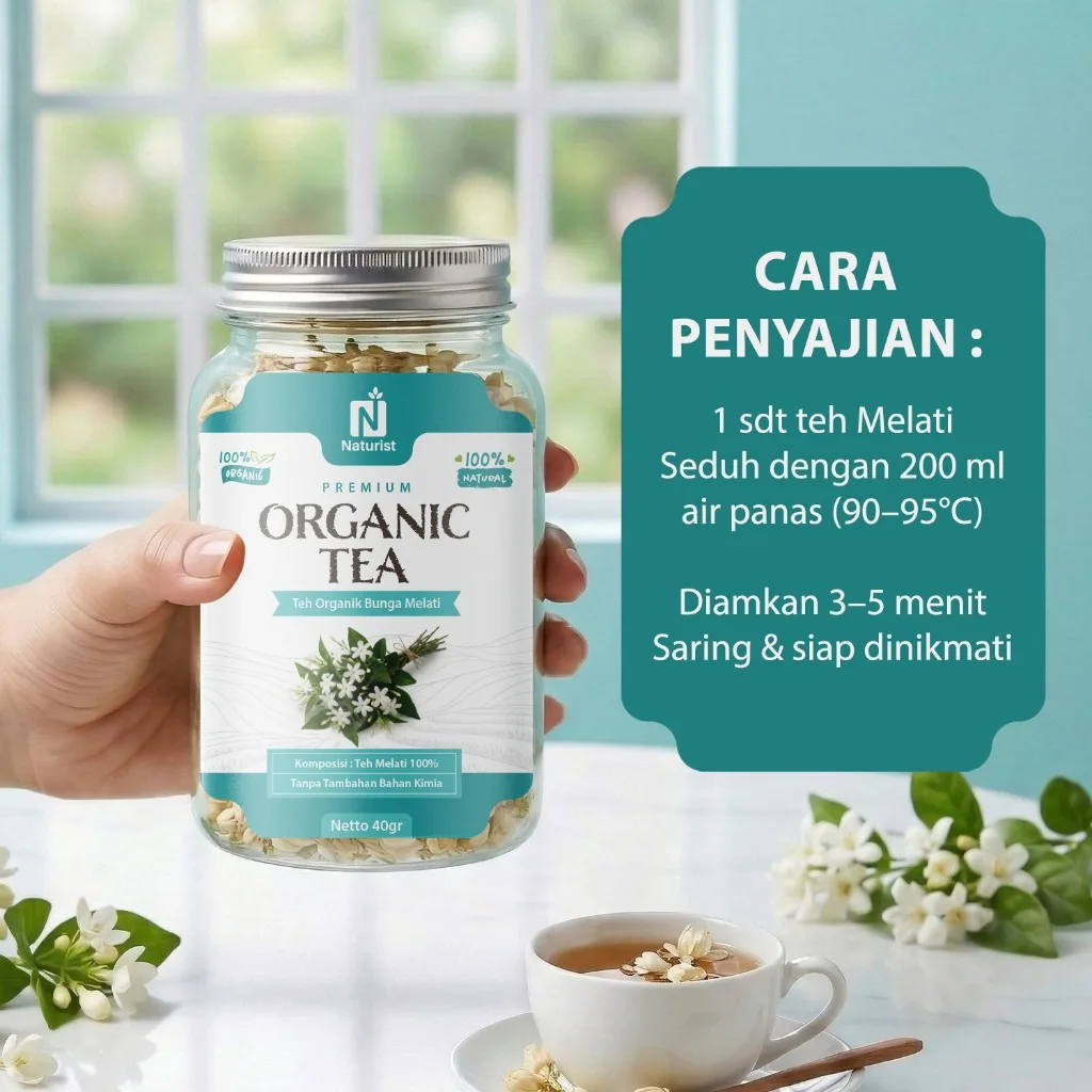 NATURIST Teh Melati Organik 40gr Premium Organic Tea Jasmine 100% Natural Teh Herbal Aromatic