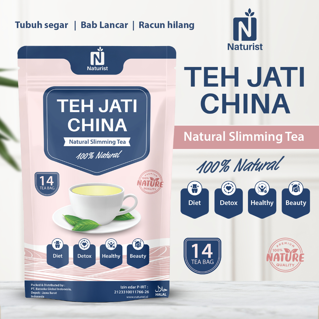 NATURIST Teh Daun Jati China Teh Diet Detox Herbal Alami Pelangsing Tubuh isi 14 Kantong Celup