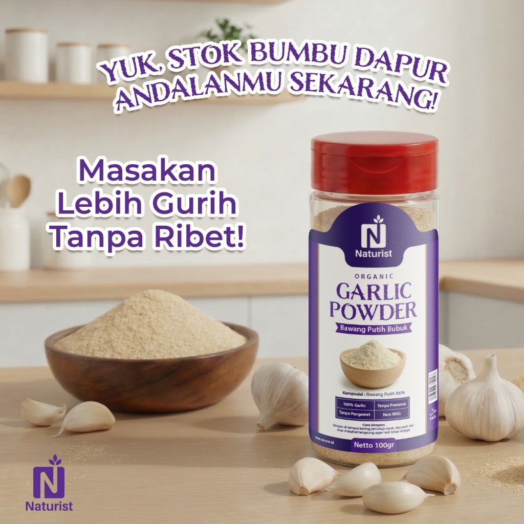 NATURIST Bawang Putih Bubuk 100gr Garlic Powder Halus Non MSG Tanpa Pengawet Bumbu Dapur Premium