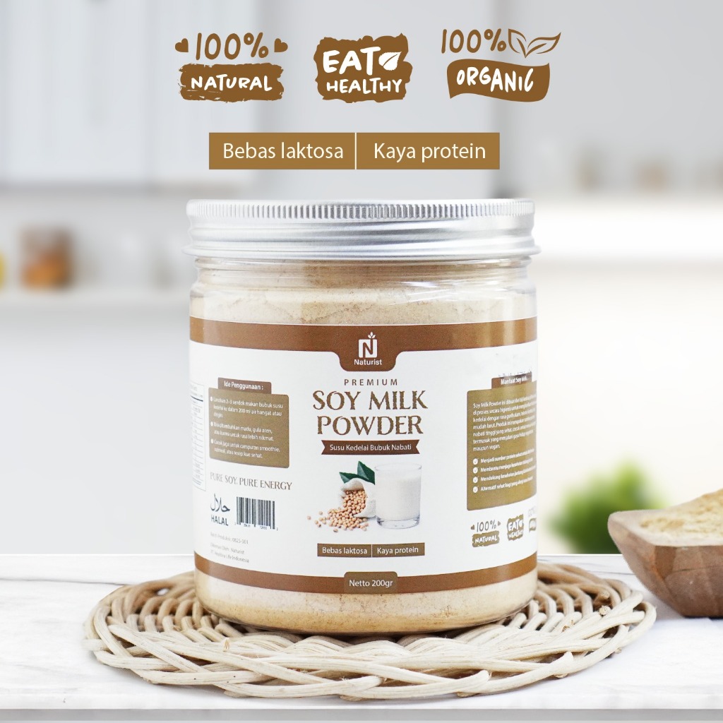 NATURIST Pure Soy Milk Powder Kedele Bubuk Susu Kedelai Bubuk Murni Tanpa Gula 200gr