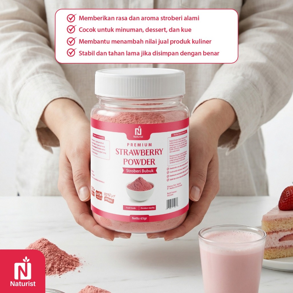 NATURIST Strawberry Powder 100gr Bubuk Stroberi Alami Minuman Dessert Topping Tanpa Pengawet