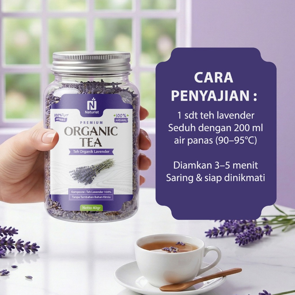 NATURIST Teh Bunga Lavender Herbal Dried Lavender Tea Alami Minuman Aromatic Relax Tanpa Gula Premium