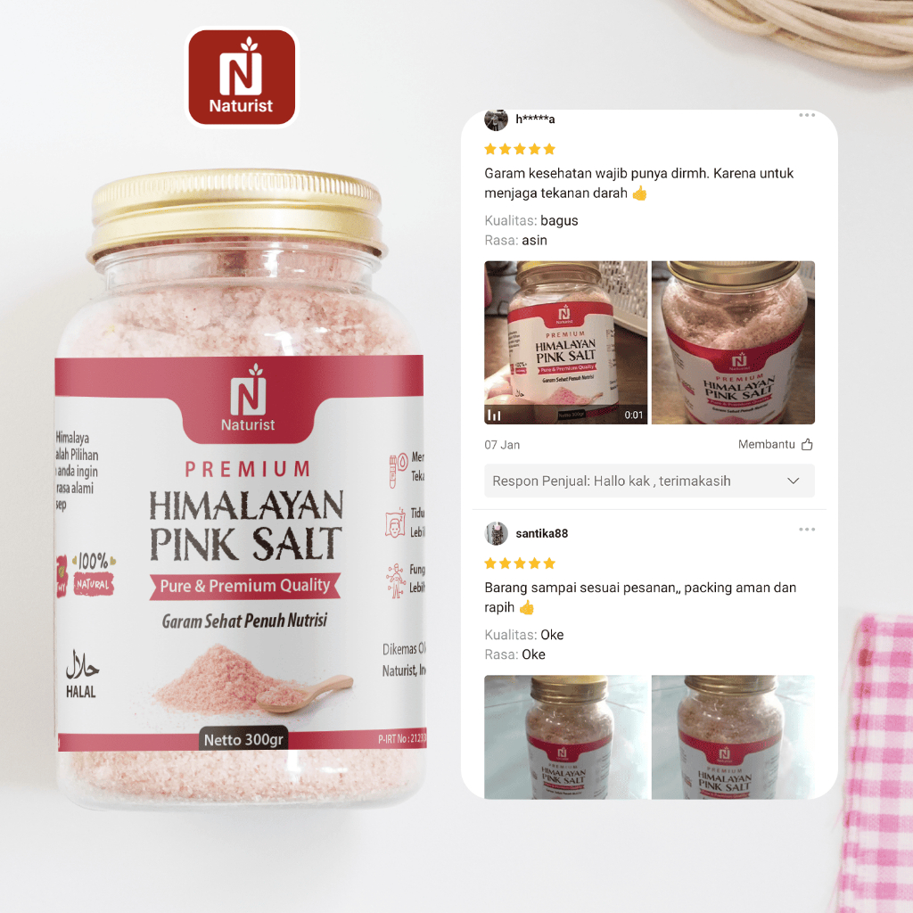 NATURIST Garam Himalaya Murni 300gr | Himalayan Pink Salt Asli | Garam Sehat Alami