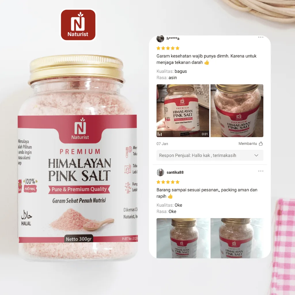 NATURIST Garam Himalaya Murni 300gr | Himalayan Pink Salt Asli | Garam Sehat Alami