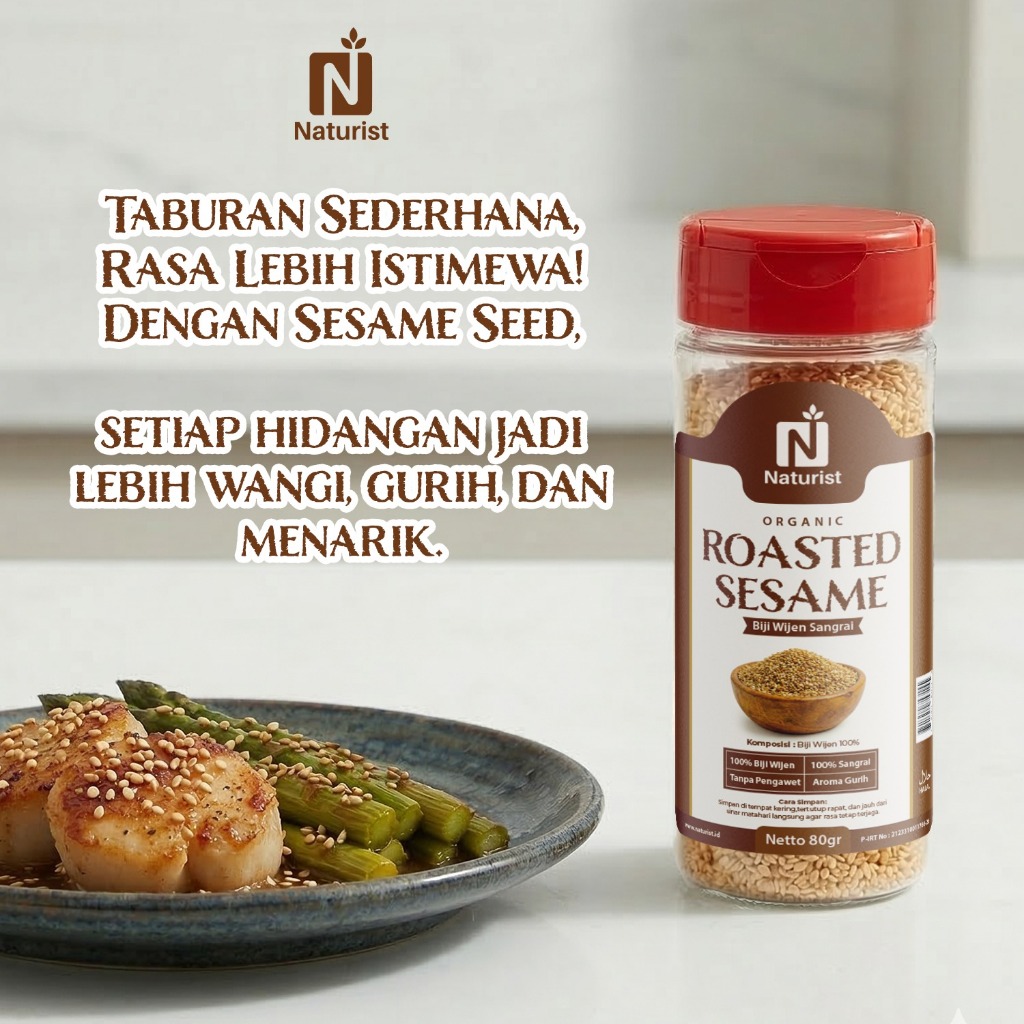 NATURIST Biji Wijen Sangrai 80gr Wijen Putih Panggang Premium Roasted Sesame Seed Gurih 100%