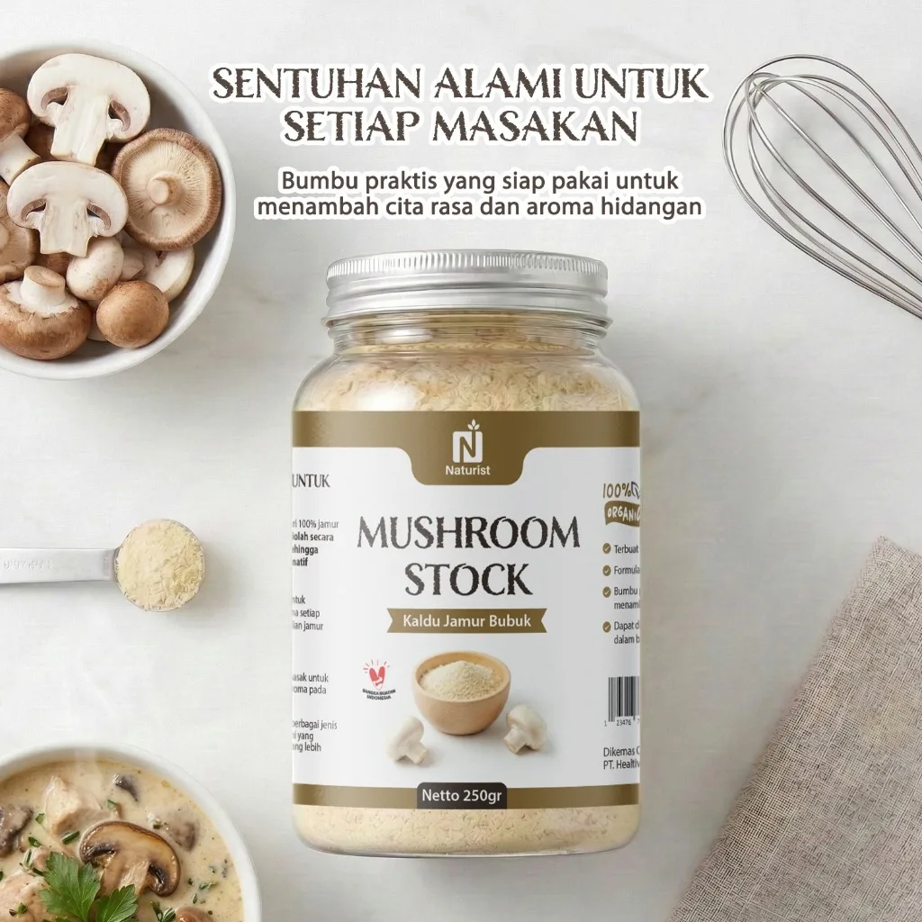 NATURIST Kaldu Jamur Bubuk 250gr - Mushroom Stock Bubuk Non MSG Bumbu Penyedap Bumbu Masak Alami