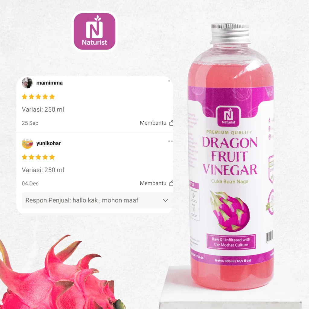 NATURIST Cuka Buah Naga 500ml With The Mother Cuka Fermentasi Alami Asli untuk Detox & Sehat