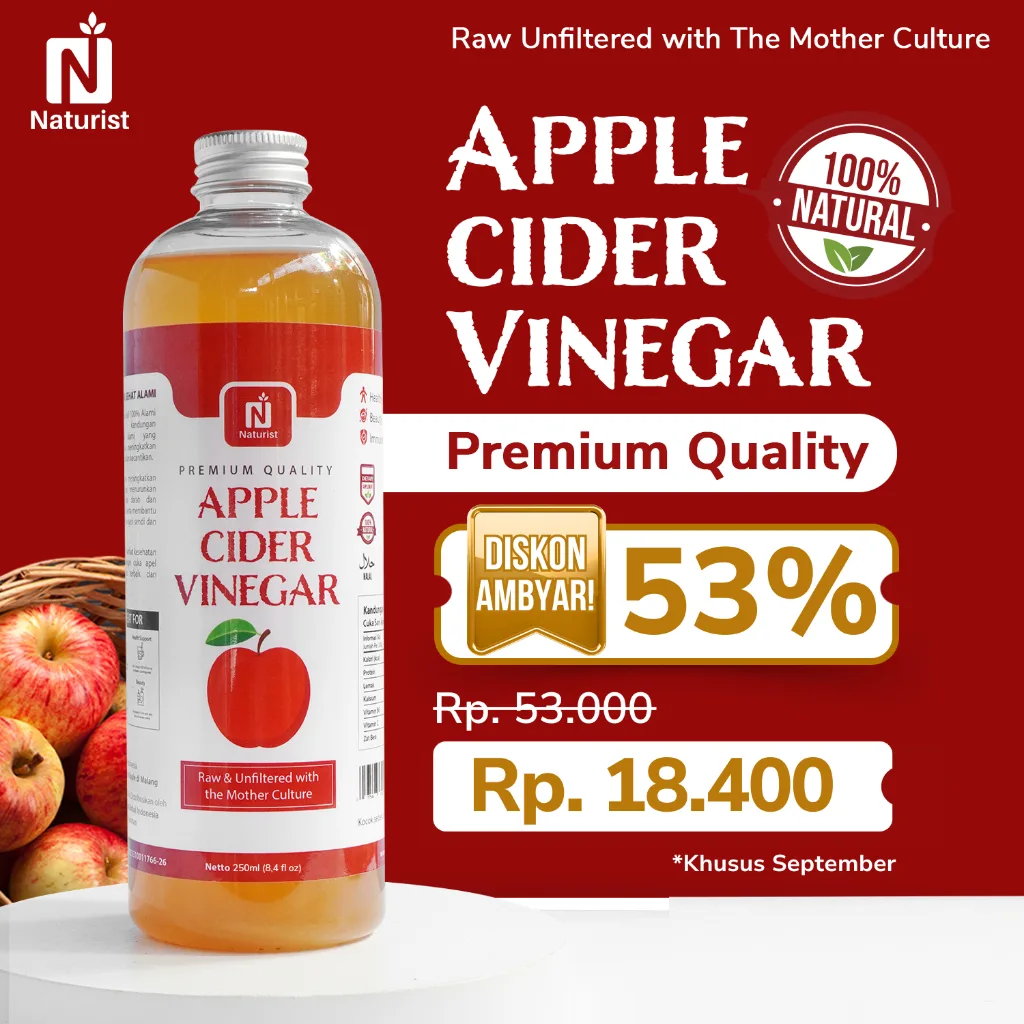 NATURIST Cuka Apel 500ml Apple Cider Vinegar With The Mother Fermentasi Alami Untuk Diet & Detox