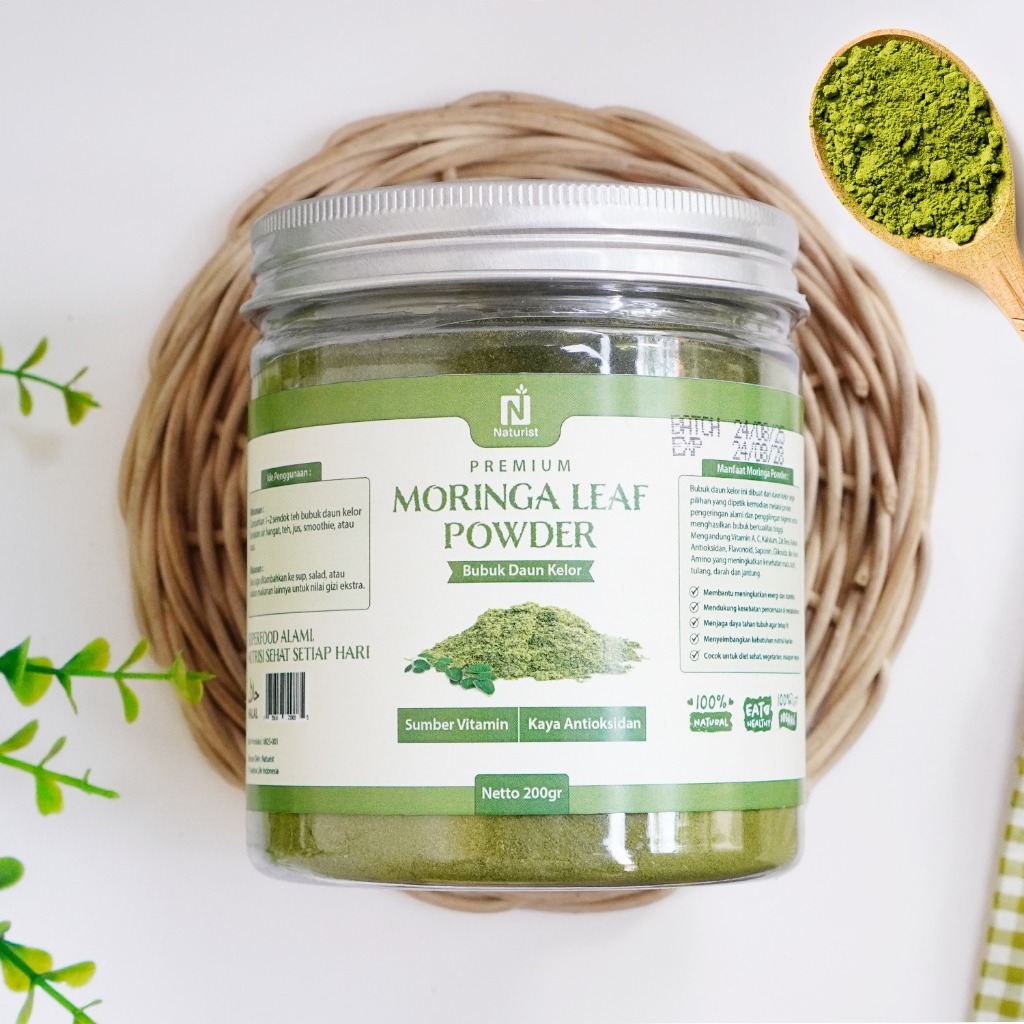 NATURIST Bubuk Daun Kelor Murni Organik Moringa Powder Pure Premium Alami Kelor Bubuk 200gr