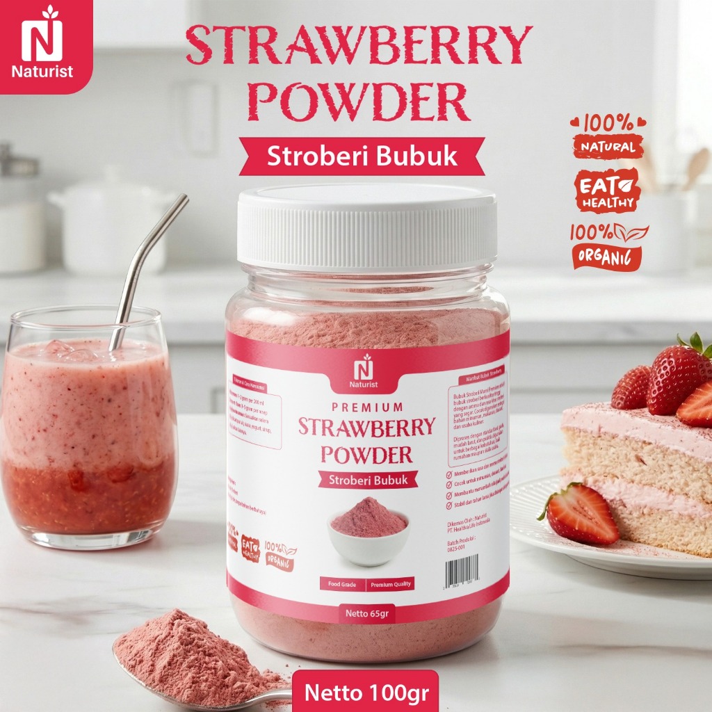 NATURIST Strawberry Powder 100gr Bubuk Stroberi Alami Minuman Dessert Topping Tanpa Pengawet