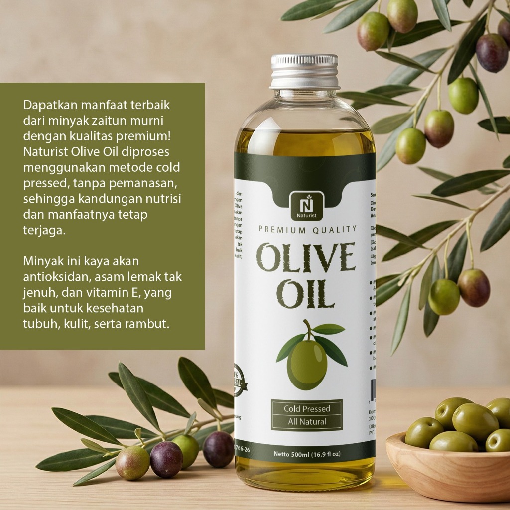 NATURIST Minyak Zaitun Asli Extra Virgin Olive Oil Evoo Mpasi & Masakan Sehat Cold Pressed