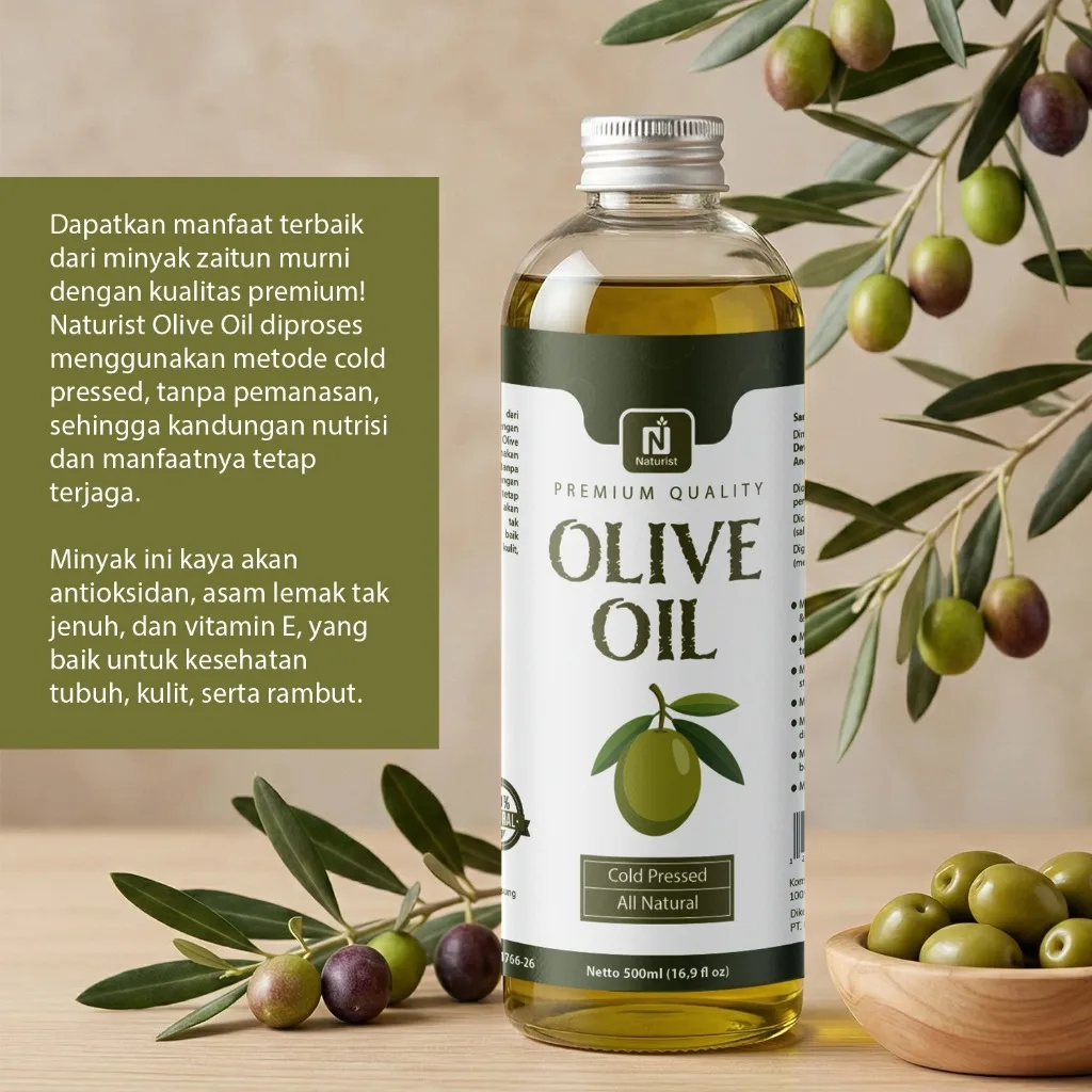 NATURIST Minyak Zaitun Asli Extra Virgin Olive Oil Evoo Mpasi & Masakan Sehat Cold Pressed