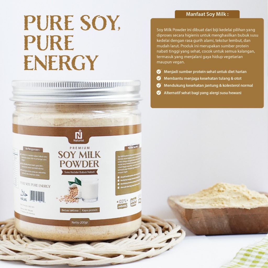 NATURIST Pure Soy Milk Powder Kedele Bubuk Susu Kedelai Bubuk Murni Tanpa Gula 200gr