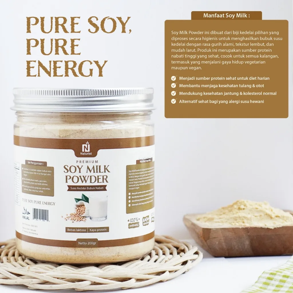 NATURIST Pure Soy Milk Powder Kedele Bubuk Susu Kedelai Bubuk Murni Tanpa Gula 200gr