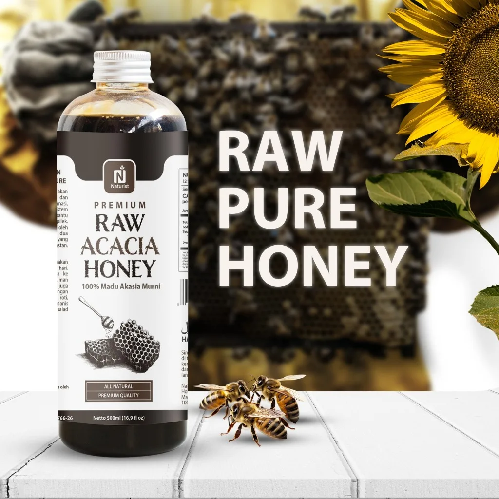 NATURIST Madu Akasia Murni 500ml Madu Asli 100% Raw Honey Tanpa Campuran Baik untuk Daya Tahan Tubuh