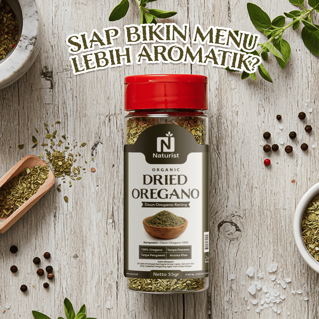NATURIST Dried Oregano 55gr Oregano Kering Asli 100% Daun Oregano untuk Pizza Pasta Steak Masakan Western