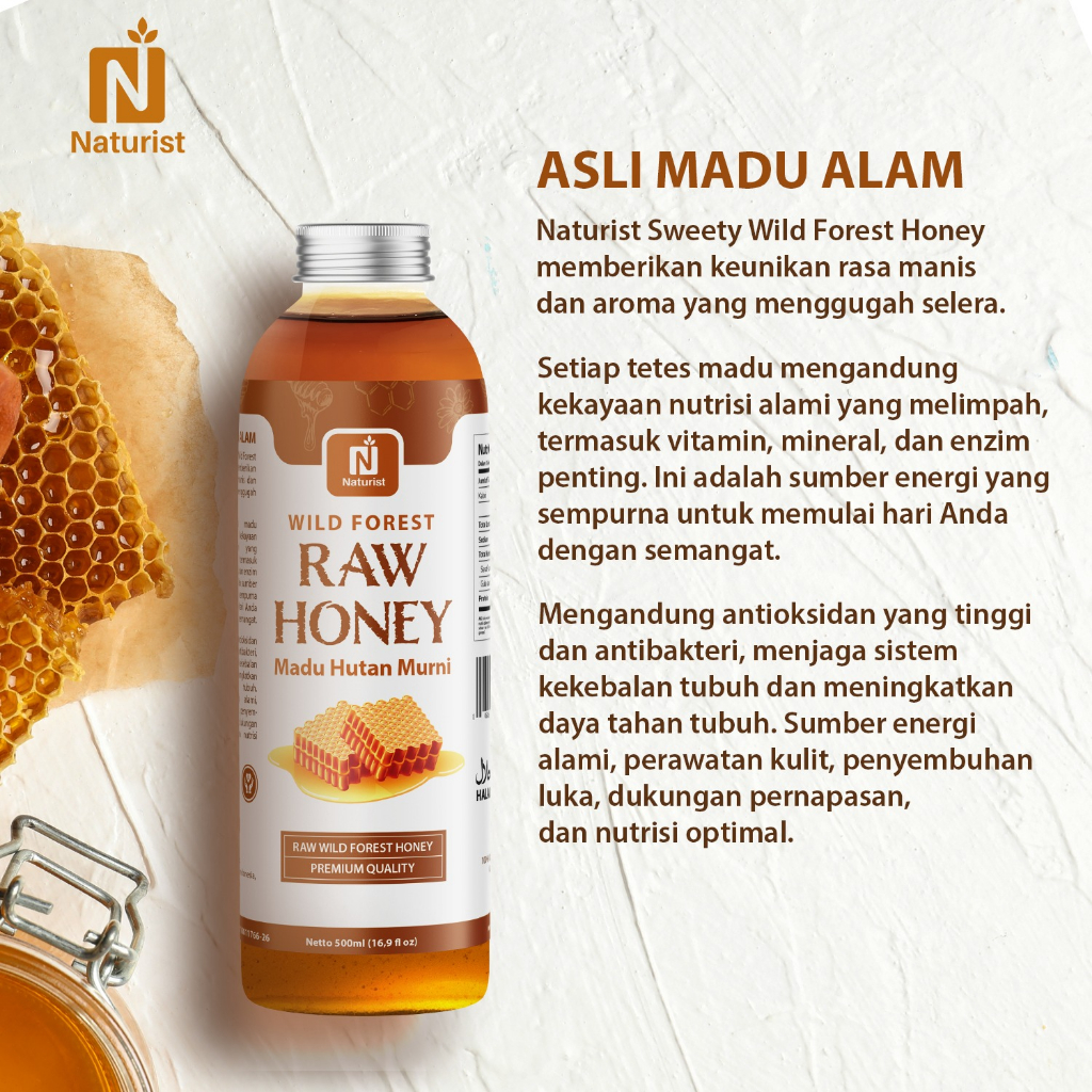 NATURIST Madu Hutan Murni 500ml Madu Asli 100% Raw Honey Liar Tanpa Campuran Baik untuk Stamina