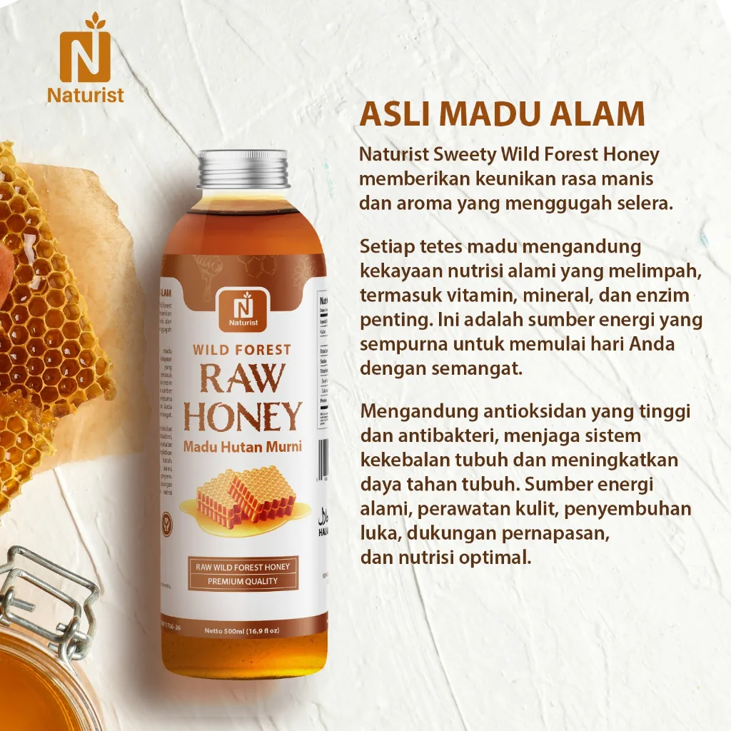 NATURIST Madu Hutan Murni 500ml Madu Asli 100% Raw Honey Liar Tanpa Campuran Baik untuk Stamina