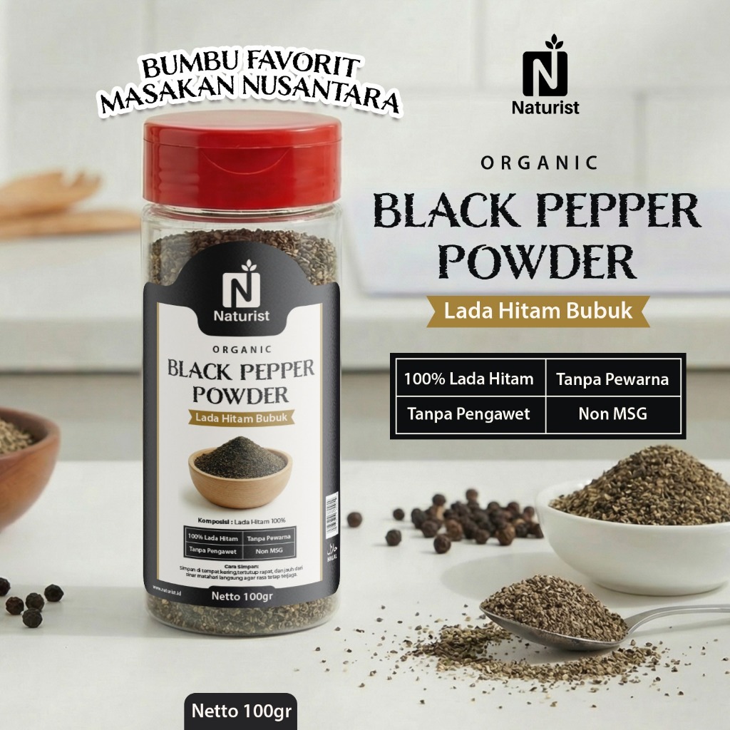 NATURIST Lada Hitam Bubuk 100gr Black Pepper Powder Halus Non MSG Tanpa Pengawet Bumbu Dapur Premium