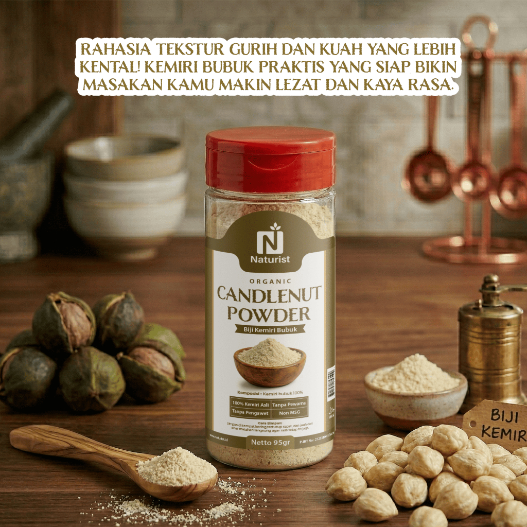 NATURIST Kemiri Bubuk 95gr Premium Candlenut Powder 100% Kemiri Asli Bumbu Masak Gurih Pengental Alami Non MSG