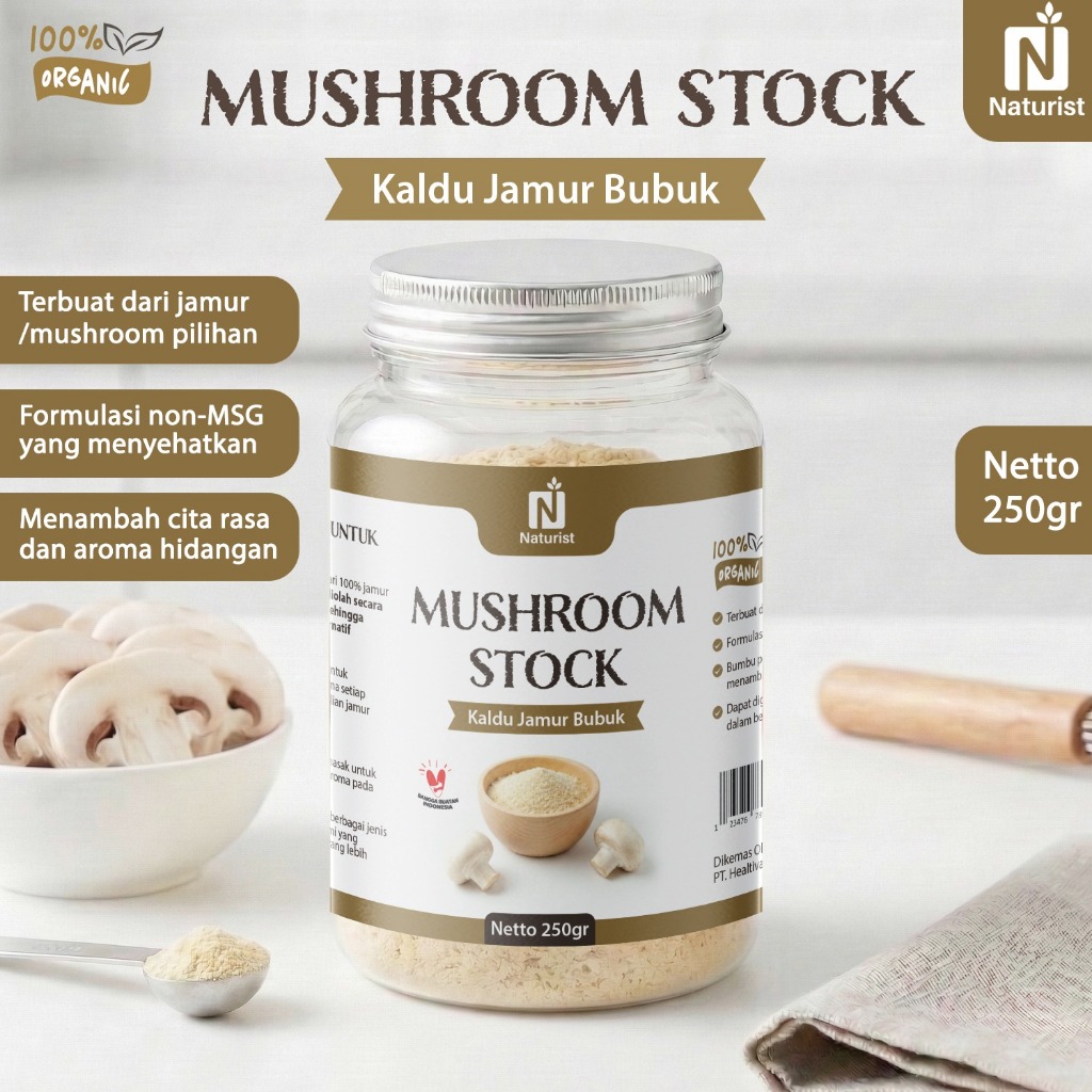 NATURIST Kaldu Jamur Bubuk 250gr - Mushroom Stock Bubuk Non MSG Bumbu Penyedap Bumbu Masak Alami