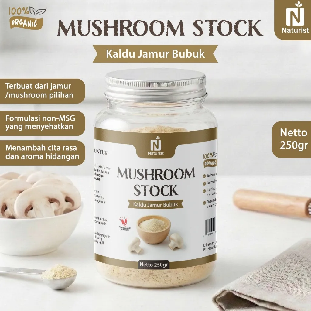NATURIST Kaldu Jamur Bubuk 250gr - Mushroom Stock Bubuk Non MSG Bumbu Penyedap Bumbu Masak Alami