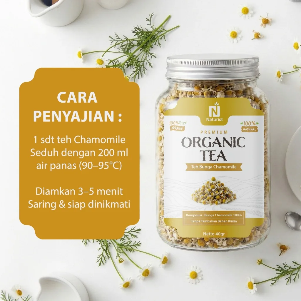NATURIST Teh Chamomile Organik 40gr Premium Chamomile Tea 100% Natural Herbal Tanpa Bahan Kimia