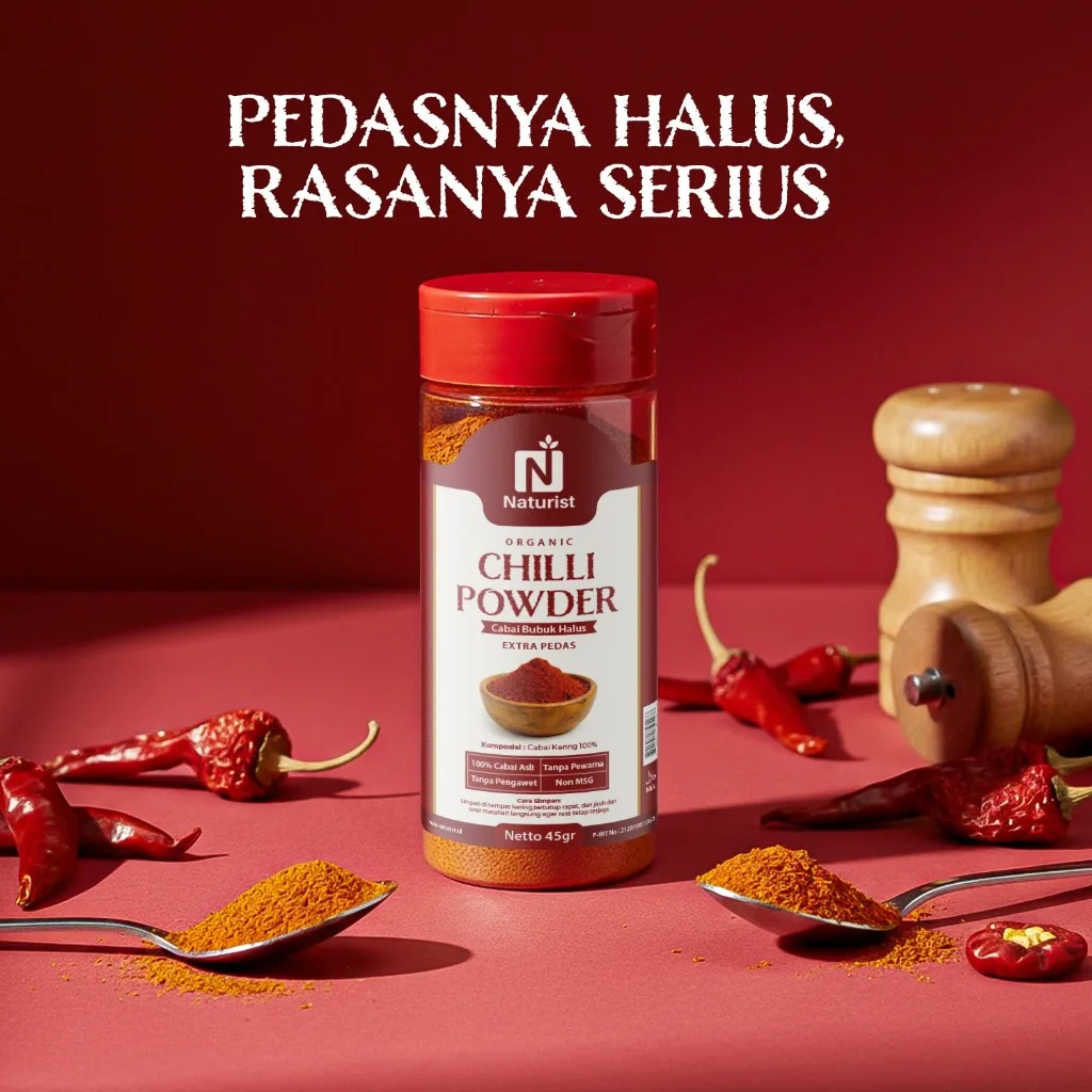 NATURIST Chilli Powder Cabai Bubuk Halus 45gr Cabe Bubuk Original Bubuk Cabe Pedas Alami Tanpa MSG